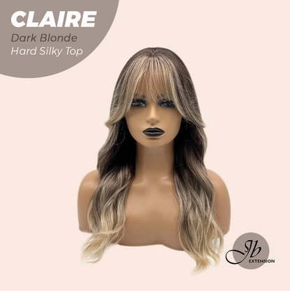 JBEXTENSION 22 Inches Scalpiana Dark Blonde 3.5X4 Hard Silky Top Natural Scalp Effect Women Wig With Bangs CLAIRE SILKY TOP DARK BLONDE Alexwigs