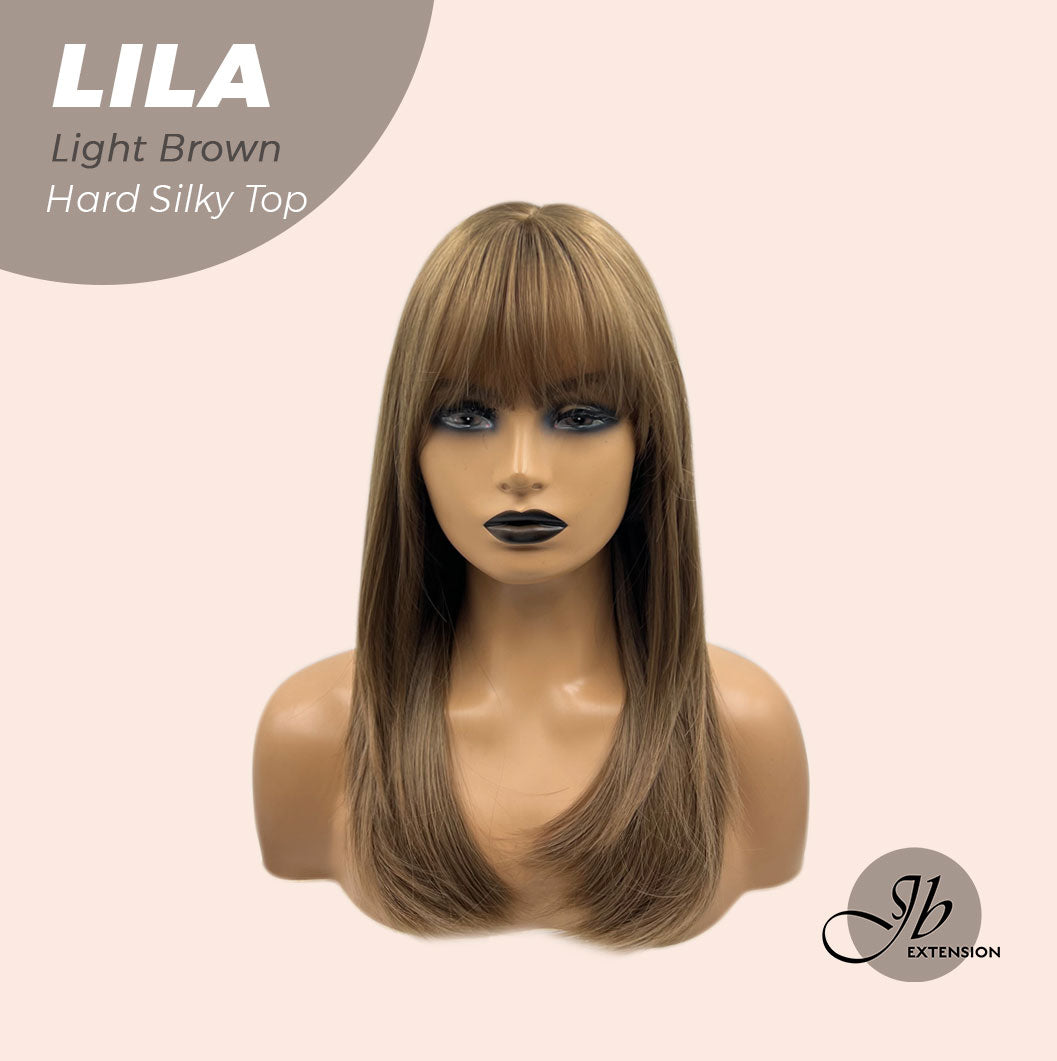JBEXTENSION 20 Inches Scalpiana Light Brown Wolf Cut 3.5X4 Hard Silky Top Natural Scalp Effect Wig With Bangs LILA LIGHT BROWN Alexwigs