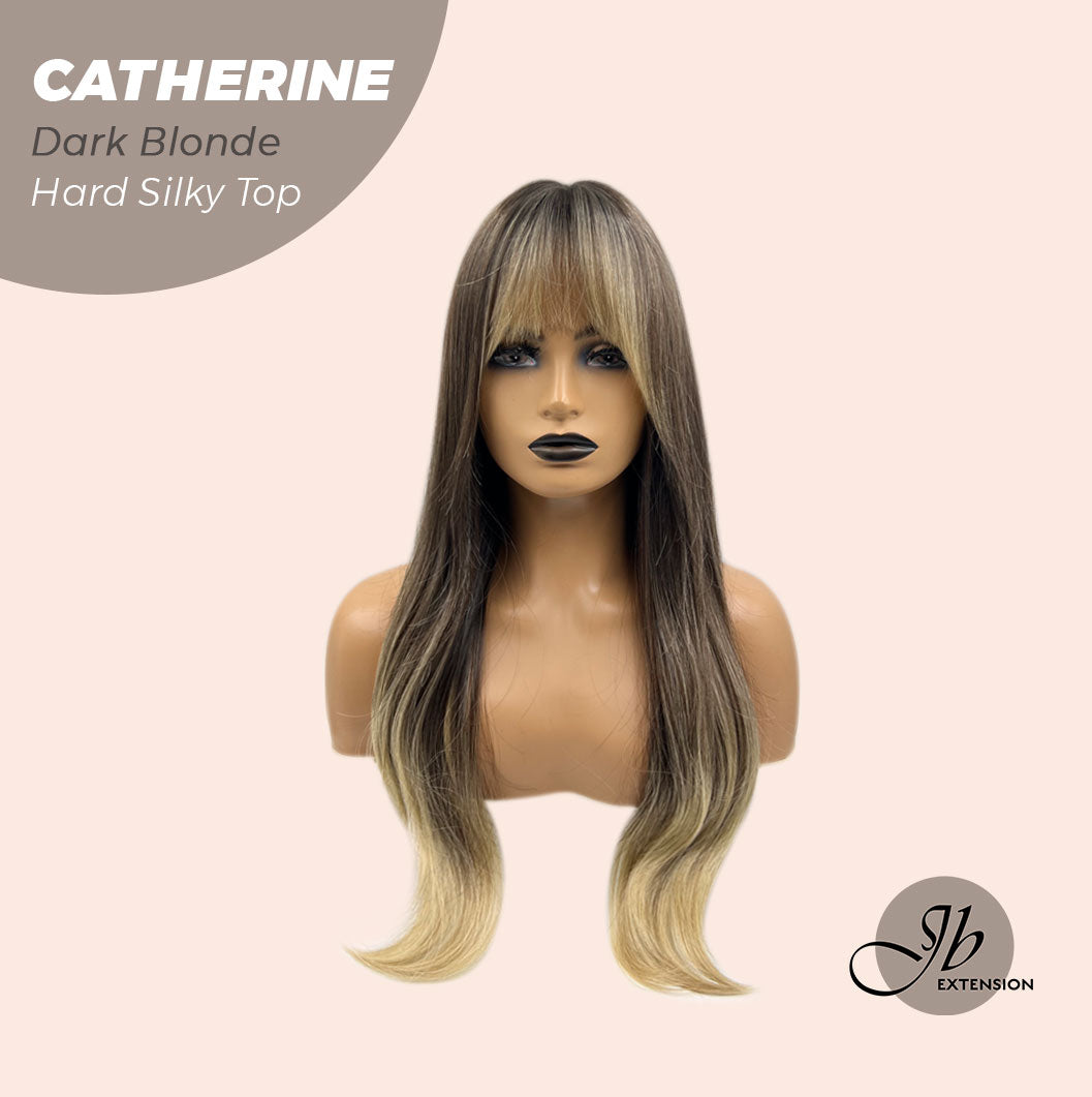 JBEXTENSION 25 Inches Scalpiana Dark Blonde 3.5X4 Hard Silky Top Natural Scalp Effect Wig With Bangs CATHERINE DARK BLONDE Alexwigs