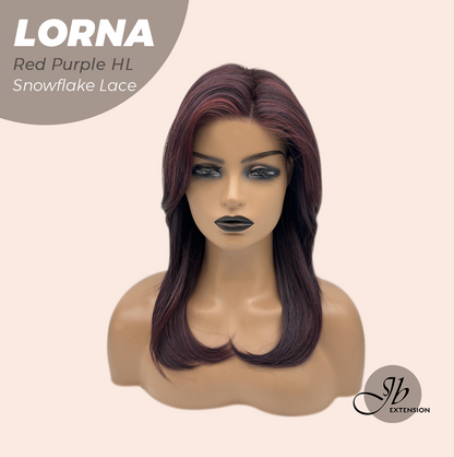 [PRE-ORDER] JBEXTENSION 18 Inches Red Purple Highlight Curly Pre-Cut Snowflake Lace Frontlace Glueless Wig LORNA SNOWFLAKE RED PURPLE HIGHLIGHT【PERMATEASE】【BENDY EAR TABS】 Alexwigs