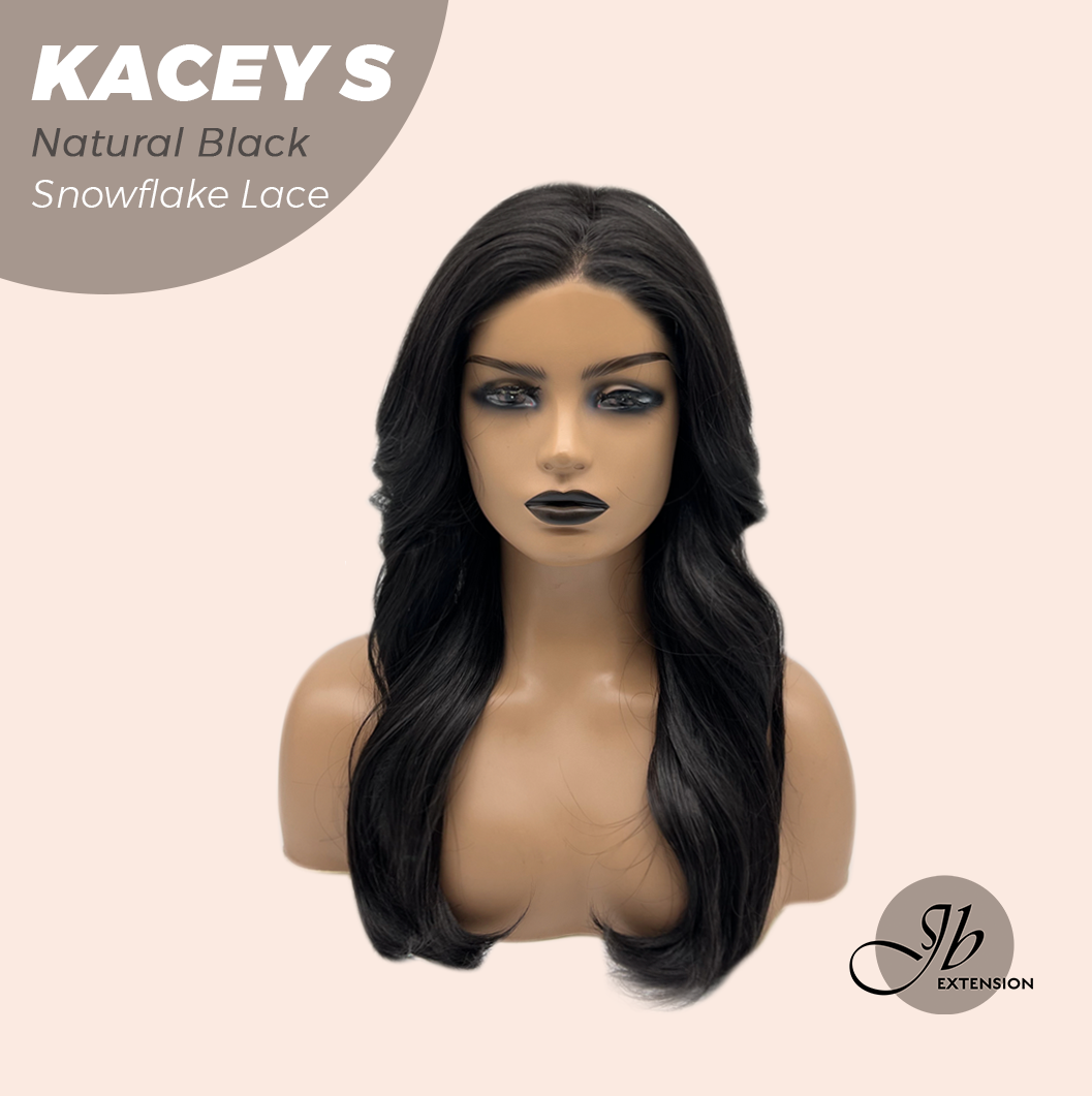 JBEXTENSION 20 Inches Natural Black Pre-Cut Snowflake Lace Frontlace Glueless Wig KACEY S NATURAL BLACK【PERMATEASE】【BENDY EAR TABS】- S/M Alexwigs