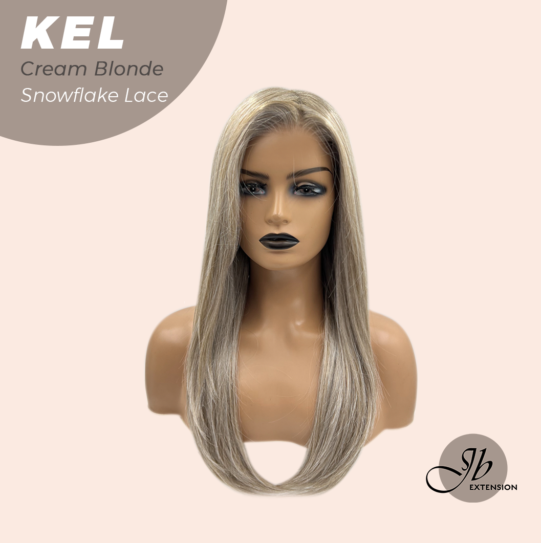 JBEXTENSION 22 Inches Cream Blonde Pre-Cut Snowflake Lace Frontlace Glueless Wig KEL CREAM BLONDE【PERMATEASE】【BENDY EAR TABS】- S/M Alexwigs