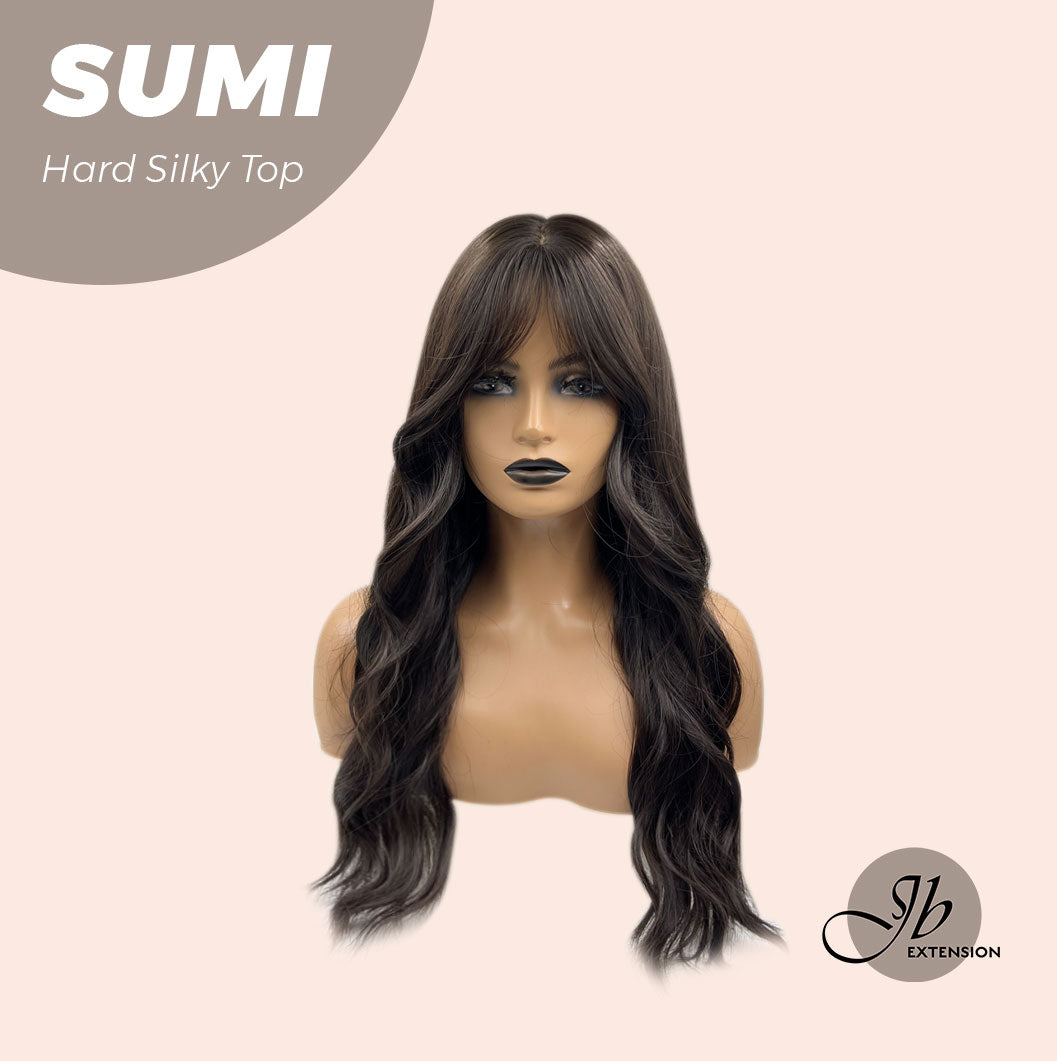 JBEXTENSION 24 Inches Scalpiana Wave Midnight Brown( Black/Brown) 3.5X4 Hard Silky Top Natural Scalp Effect Wig With Curtain Bang SUMI Alexwigs