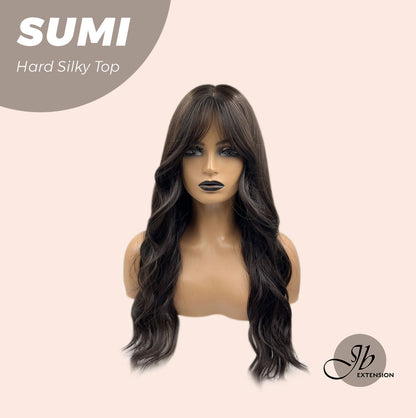 JBEXTENSION 24 Inches Scalpiana Wave Midnight Brown( Black/Brown) 3.5X4 Hard Silky Top Natural Scalp Effect Wig With Curtain Bang SUMI Alexwigs