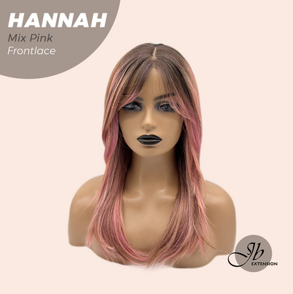 JBEXTENSION 20 Inches Mix Pink Pre-Cut Frontlace Glueless Wig with Bangs HANNAH MIX PINK Alexwigs