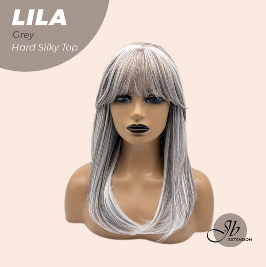 JBEXTENSION 20 Inches Scalpiana Grey Wolf Cut 3.5X4 Hard Silky Top Natural Scalp Effect Wig With Bangs LILA GREY Alexwigs