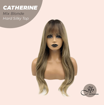 JBEXTENSION 25 Inches Scalpiana Mix Blonde 3.5X4 Hard Silky Top Natural Scalp Effect Wig With Bangs CATHERINE MIX BLONDE Alexwigs