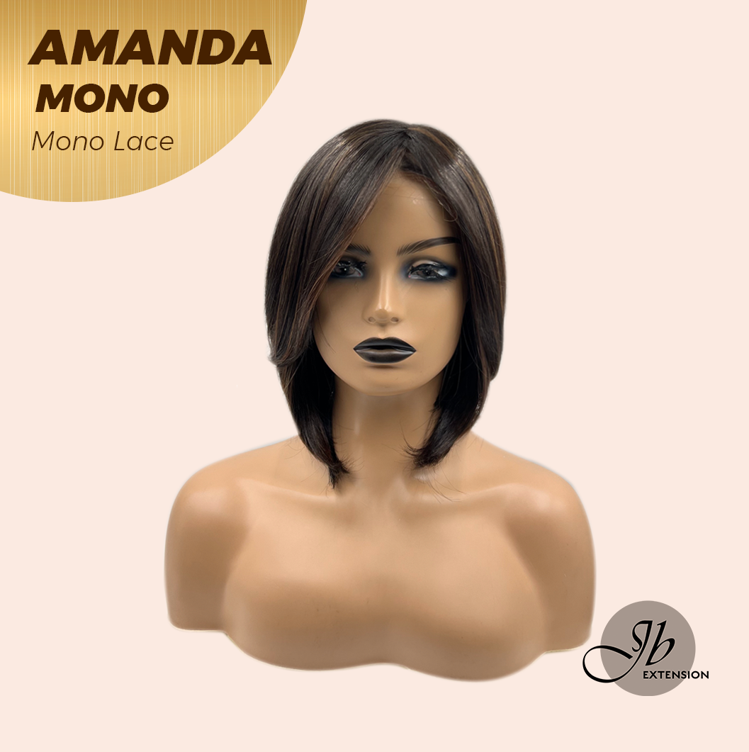 [PRE-ORDER] JBEXTENSION AMANDA MONO Full Monofilament Handmade Full Lace Full Hand Tied Wig 10 Inches Black With Caramel Highlight Mono Lace Handmade Futura Fiber Wig Glueless Wig AMANDA MONO【BENDY EAR TABS】 Alexwigs