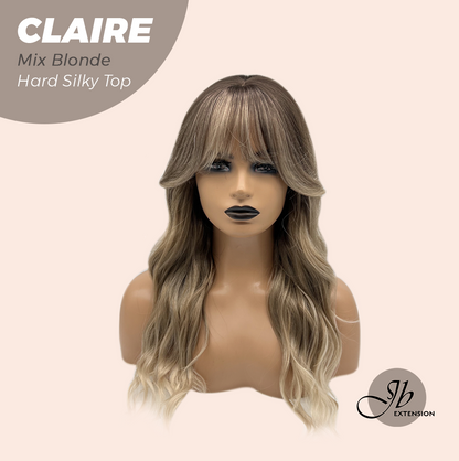 JBEXTENSION 22 Inches Scalpiana Mix Blonde 3.5X4 Hard Silky Top Natural Scalp Effect Women Wig With Bangs CLAIRE SILKY TOP MIX BLONDE Alexwigs