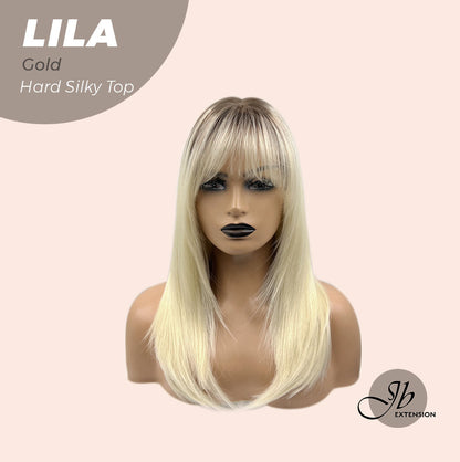 JBEXTENSION 20 Inches Scalpiana Blonde Wolf Cut 3.5X4 Hard Silky Top Natural Scalp Effect Wig With Bangs LILA GOLD Alexwigs