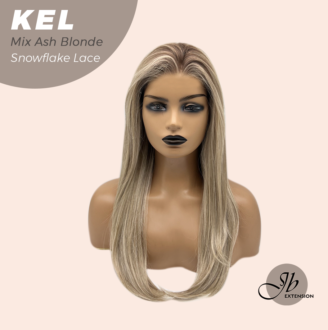 JBEXTENSION 22 Inches Mix Ash Blonde Pre-Cut Snowflake Lace Frontlace Glueless Wig KEL MIX ASH BLONDE【PERMATEASE】【BENDY EAR TABS】- M/L Alexwigs