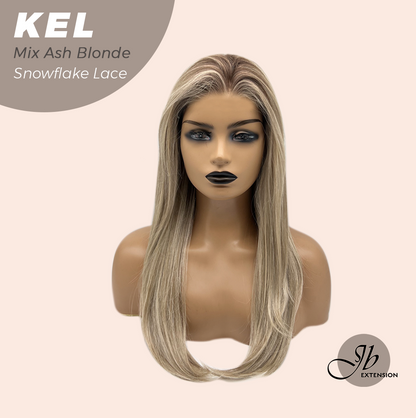 JBEXTENSION 22 Inches Mix Ash Blonde Pre-Cut Snowflake Lace Frontlace Glueless Wig KEL MIX ASH BLONDE【PERMATEASE】【BENDY EAR TABS】- M/L Alexwigs