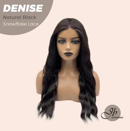 JBEXTENSION 24 Inches Natural Black Wave Pre-Cut Snowflake Lace Frontlace Glueless Wig DENISE NATURAL BLACK【PERMATEASE】【BENDY EAR TABS】- M/L Alexwigs