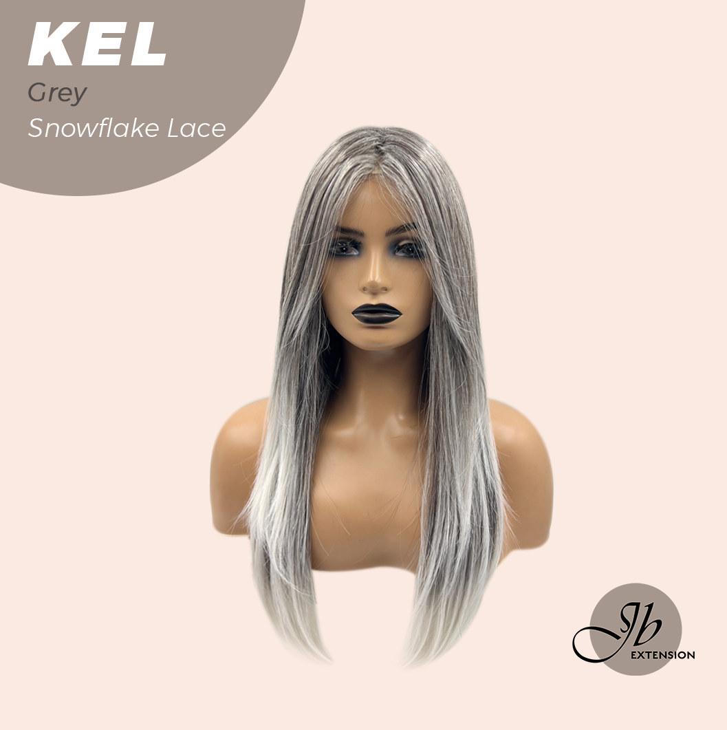 JBEXTENSION 22 Inches Grey Pre-Cut Snowflake Lace Frontlace Glueless Wig KEL GREY【PERMATEASE】【BENDY EAR TABS】 Alexwigs