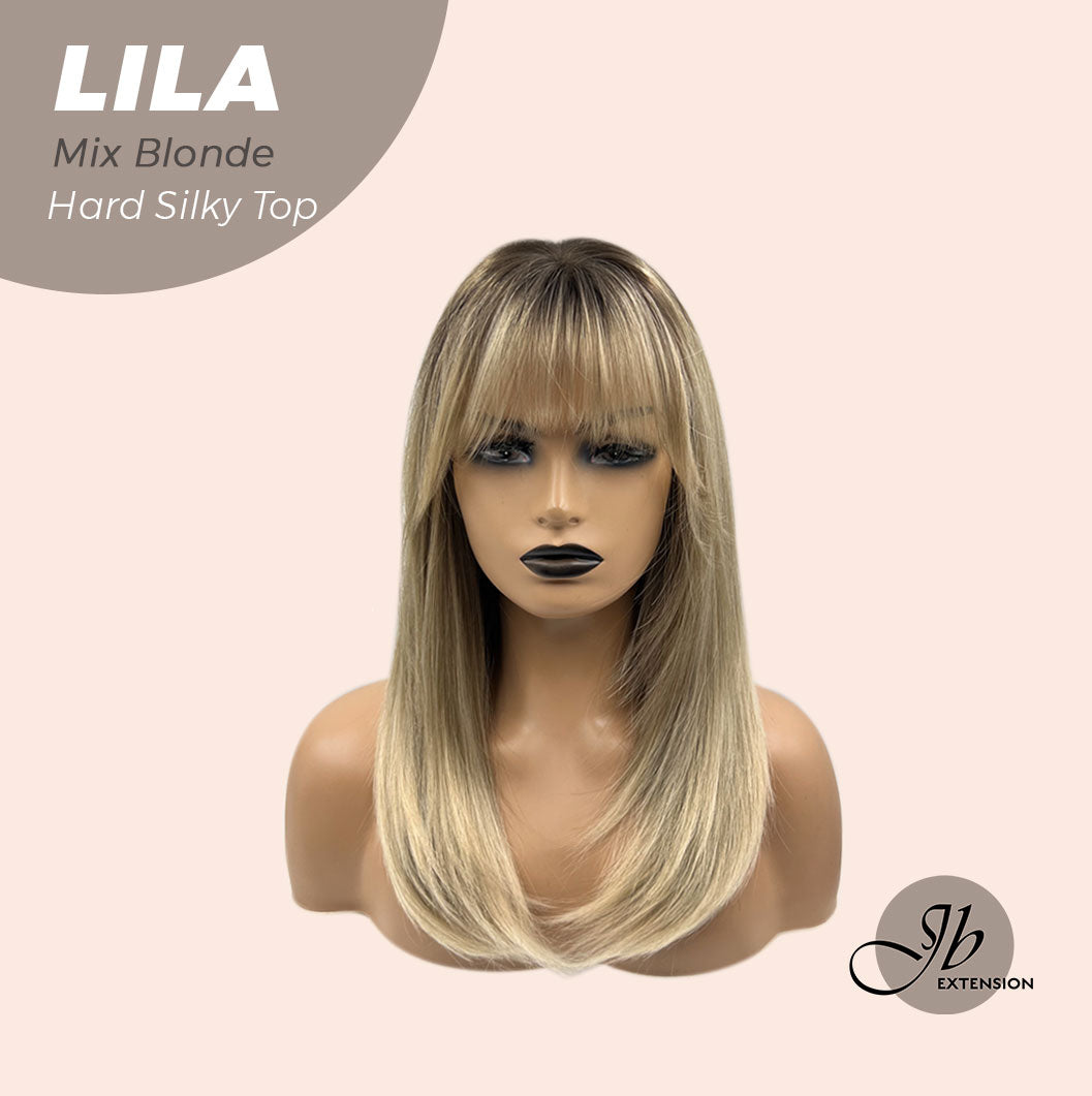 JBEXTENSION 20 Inches Scalpiana Blonde with Dark Root Wolf Cut 3.5X4 Hard Silky Top Natural Scalp Effect Wig With Bangs LILA MIX BLONDE Alexwigs