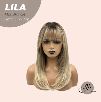 JBEXTENSION 20 Inches Scalpiana Blonde with Dark Root Wolf Cut 3.5X4 Hard Silky Top Natural Scalp Effect Wig With Bangs LILA MIX BLONDE Alexwigs