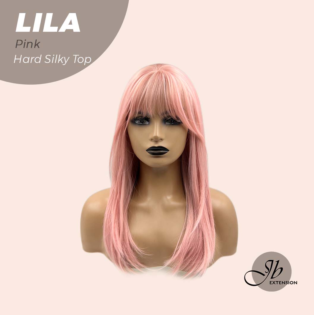 JBEXTENSION 20 Inches Scalpiana Pink Wolf Cut 3.5X4 Hard Silky Top Natural Scalp Effect Wig With Bangs LILA PINK Alexwigs