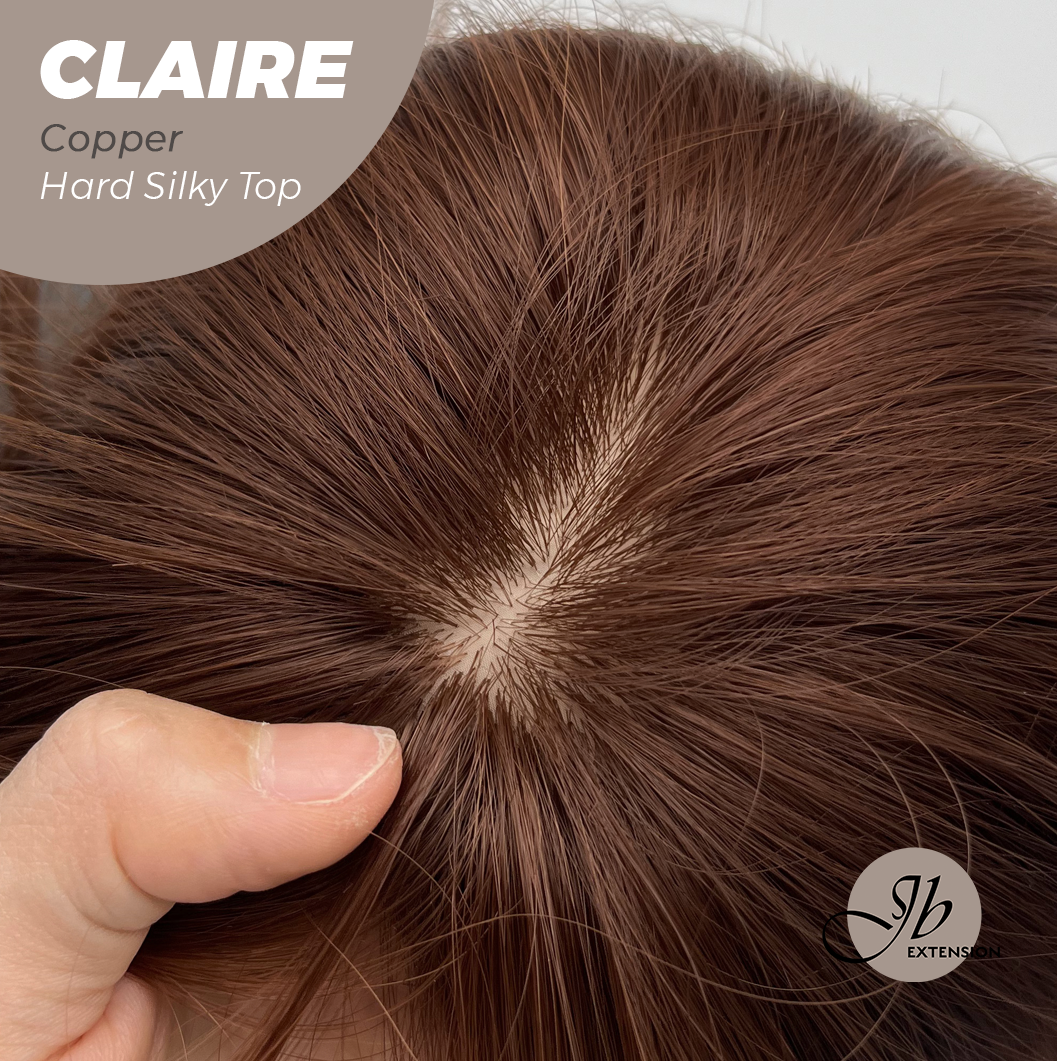 JBEXTENSION 22 Inches Scalpiana Copper 3.5X4 Hard Silky Top Natural Scalp Effect Women Wig With Bangs CLAIRE SILKY TOP COPPER Alexwigs