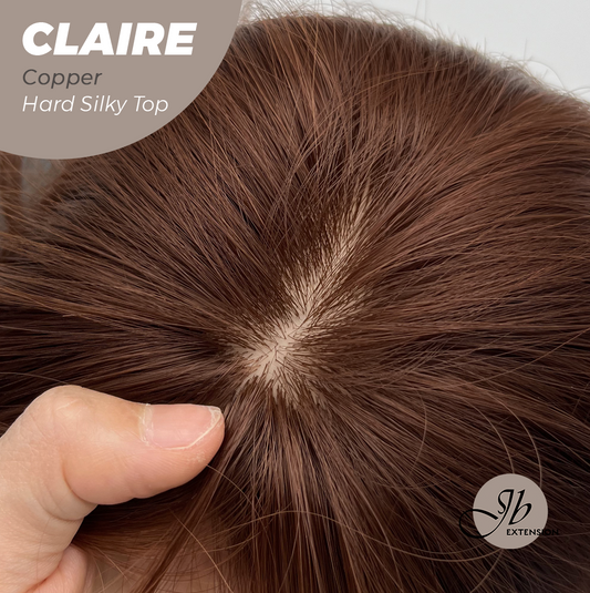JBEXTENSION 22 Inches Scalpiana Copper 3.5X4 Hard Silky Top Natural Scalp Effect Women Wig With Bangs CLAIRE SILKY TOP COPPER Alexwigs