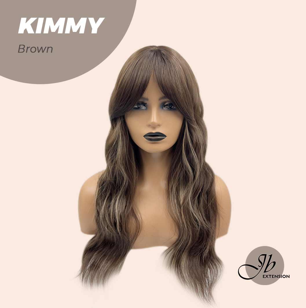 JBEXTENSION 24 Inches Brown With Highlight Body Wave With Bangs Wig KIMMY BROWN Alexwigs