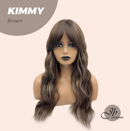 JBEXTENSION 24 Inches Brown With Highlight Body Wave With Bangs Wig KIMMY BROWN Alexwigs