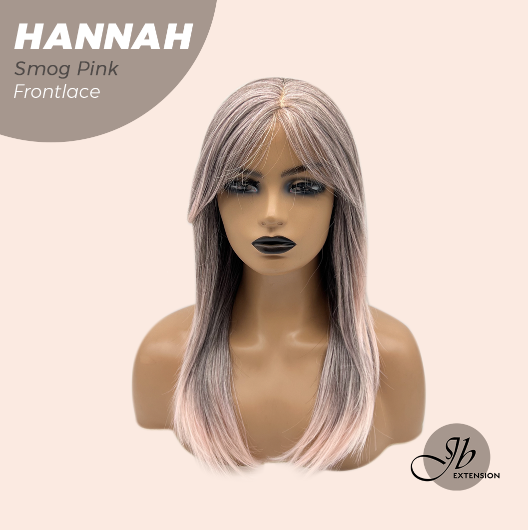 JBEXTENSION 20 Inches Smog Pink Pre-Cut Frontlace Glueless Wig with Bangs HANNAH SMOG PINK Alexwigs
