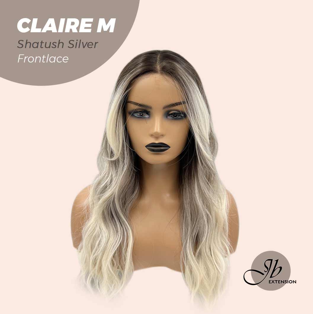 JBEXTENSION 22 Inches Body Wave Shatush Silver Pre-Cut Frontlace Glueless Wig CLAIRE M SILVER Alexwigs