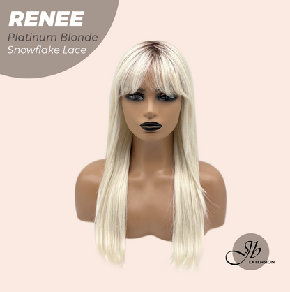 JBEXTENSION 21 Inches Platinum Blonde Pre-Cut T Part Snowflake Lace Frontlace Glueless Wig RENEE PLATINUM BLONDE【BENDY EAR TABS】 Alexwigs