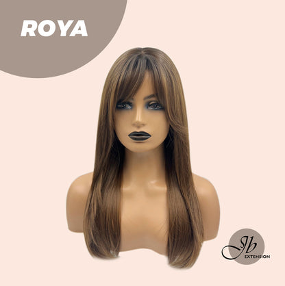 JBEXTENSION 22 Inches Brown With Dark Root With Bangs Wig ROYA Alexwigs