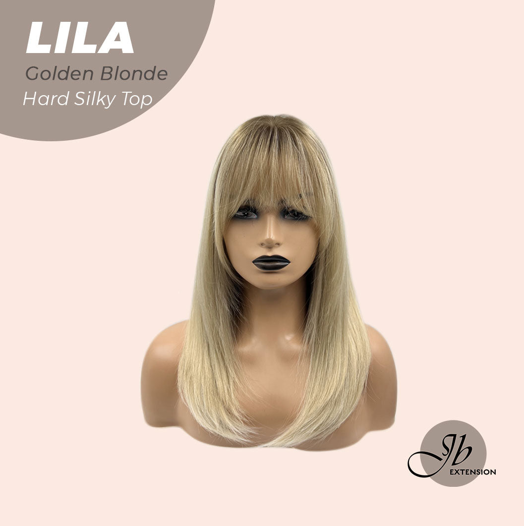 JBEXTENSION 20 Inches Scalpiana Blonde with Dark Root Wolf Cut 3.5X4 Hard Silky Top Natural Scalp Effect Wig With Bangs LILA GOLDEN BLONDE Alexwigs