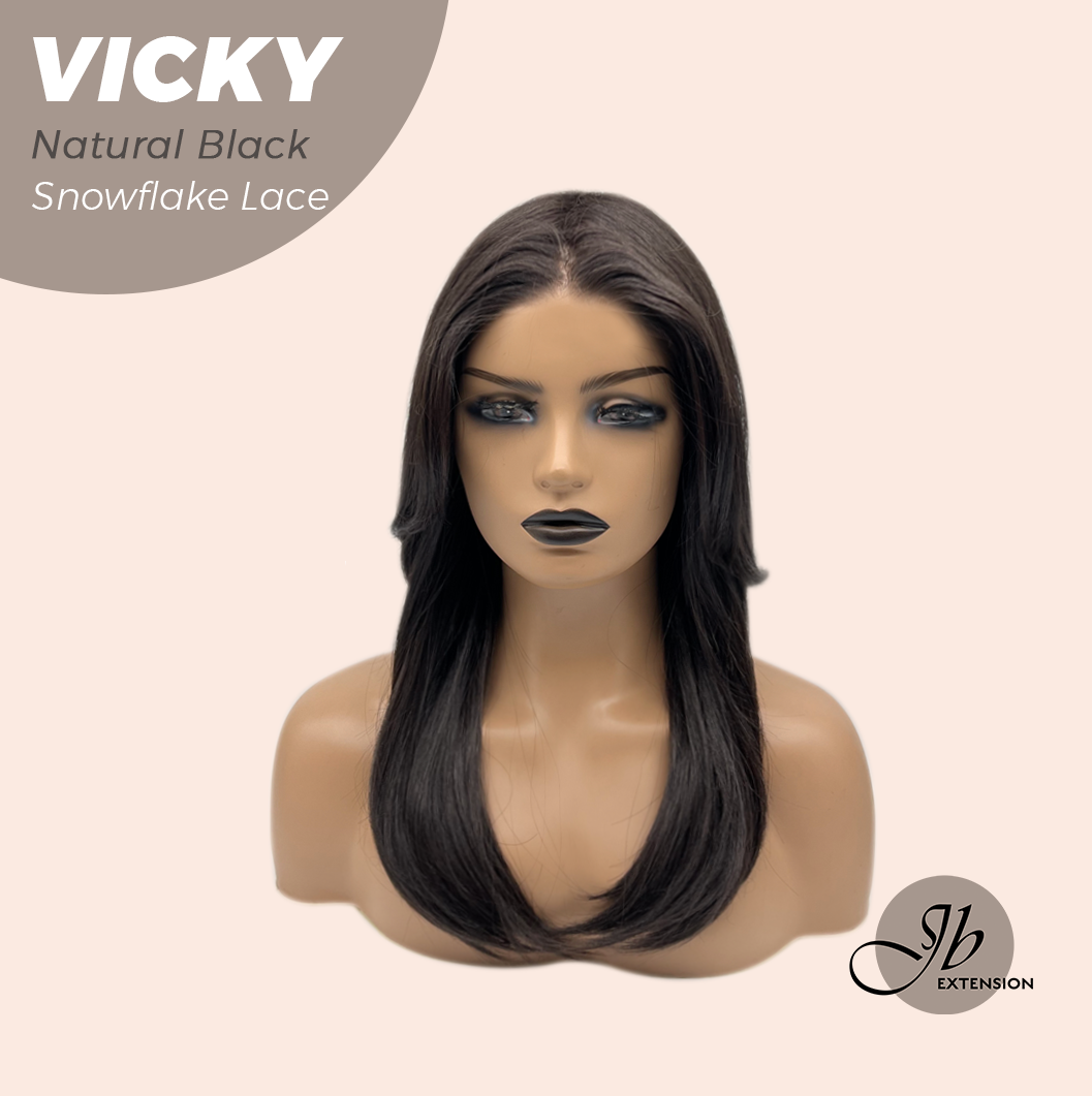 JBEXTENSION 20 Inches Natural Black Pre-Cut Snowflake Lace Frontlace Glueless Wig VICKY NATURAL BLACK【PERMATEASE】【BENDY EAR TABS】 Alexwigs