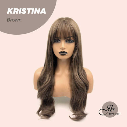 JBEXTENSION 25 Inches Brown Curly Wig With Full Bangs KRISTINA BROWN Alexwigs