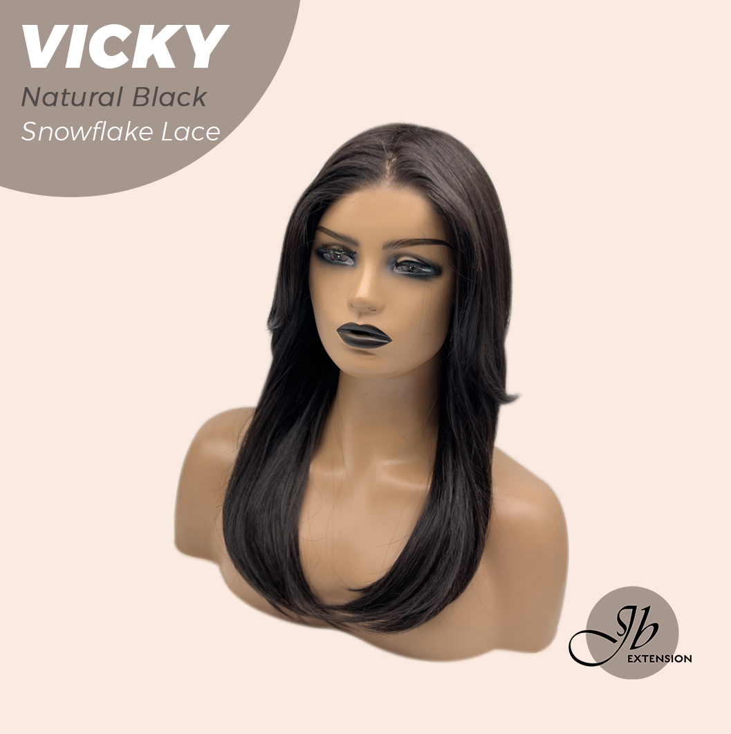 JBEXTENSION 20 Inches Natural Black Pre-Cut Snowflake Lace Frontlace Glueless Wig VICKY NATURAL BLACK【PERMATEASE】【BENDY EAR TABS】 Alexwigs