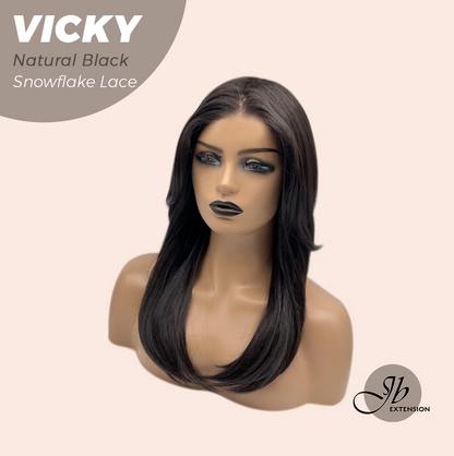 JBEXTENSION 20 Inches Natural Black Pre-Cut Snowflake Lace Frontlace Glueless Wig VICKY NATURAL BLACK【PERMATEASE】【BENDY EAR TABS】 Alexwigs
