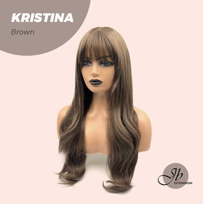 JBEXTENSION 25 Inches Brown Curly Wig With Full Bangs KRISTINA BROWN Alexwigs