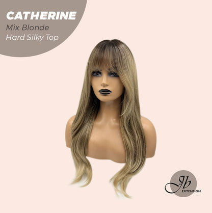 JBEXTENSION 25 Inches Scalpiana Mix Blonde 3.5X4 Hard Silky Top Natural Scalp Effect Wig With Bangs CATHERINE MIX BLONDE Alexwigs