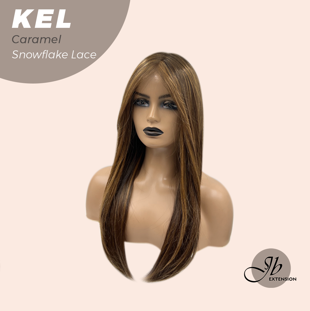 JBEXTENSION 22 Inches Caramel Pre-Cut Snowflake Lace Frontlace Glueless Wig KEL CARAMEL【PERMATEASE】【BENDY EAR TABS】S/M Alexwigs
