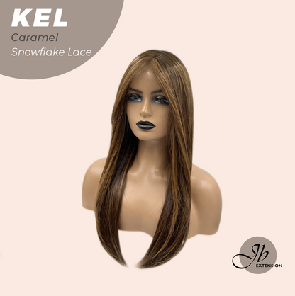 JBEXTENSION 22 Inches Caramel Pre-Cut Snowflake Lace Frontlace Glueless Wig KEL CARAMEL【PERMATEASE】【BENDY EAR TABS】S/M Alexwigs