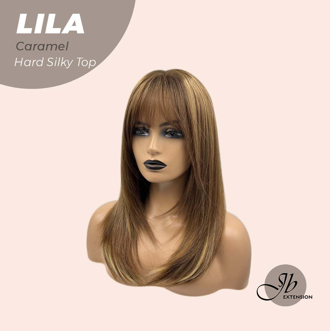 JBEXTENSION 20 Inches Scalpiana Brown with Highlight Wolf Cut 3.5X4 Hard Silky Top Natural Scalp Effect Wig With Bangs LILA CARAMEL Alexwigs