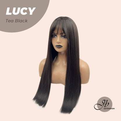 JBEXTENSION 24 Inches Tea Black Darkest Brown Wig With Bangs LUCY TEA BLACK Alexwigs
