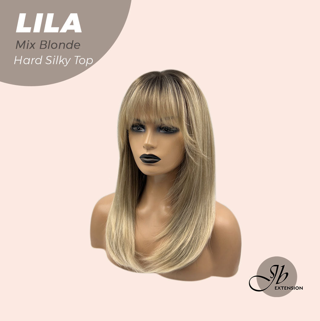 JBEXTENSION 20 Inches Scalpiana Blonde with Dark Root Wolf Cut 3.5X4 Hard Silky Top Natural Scalp Effect Wig With Bangs LILA MIX BLONDE Alexwigs