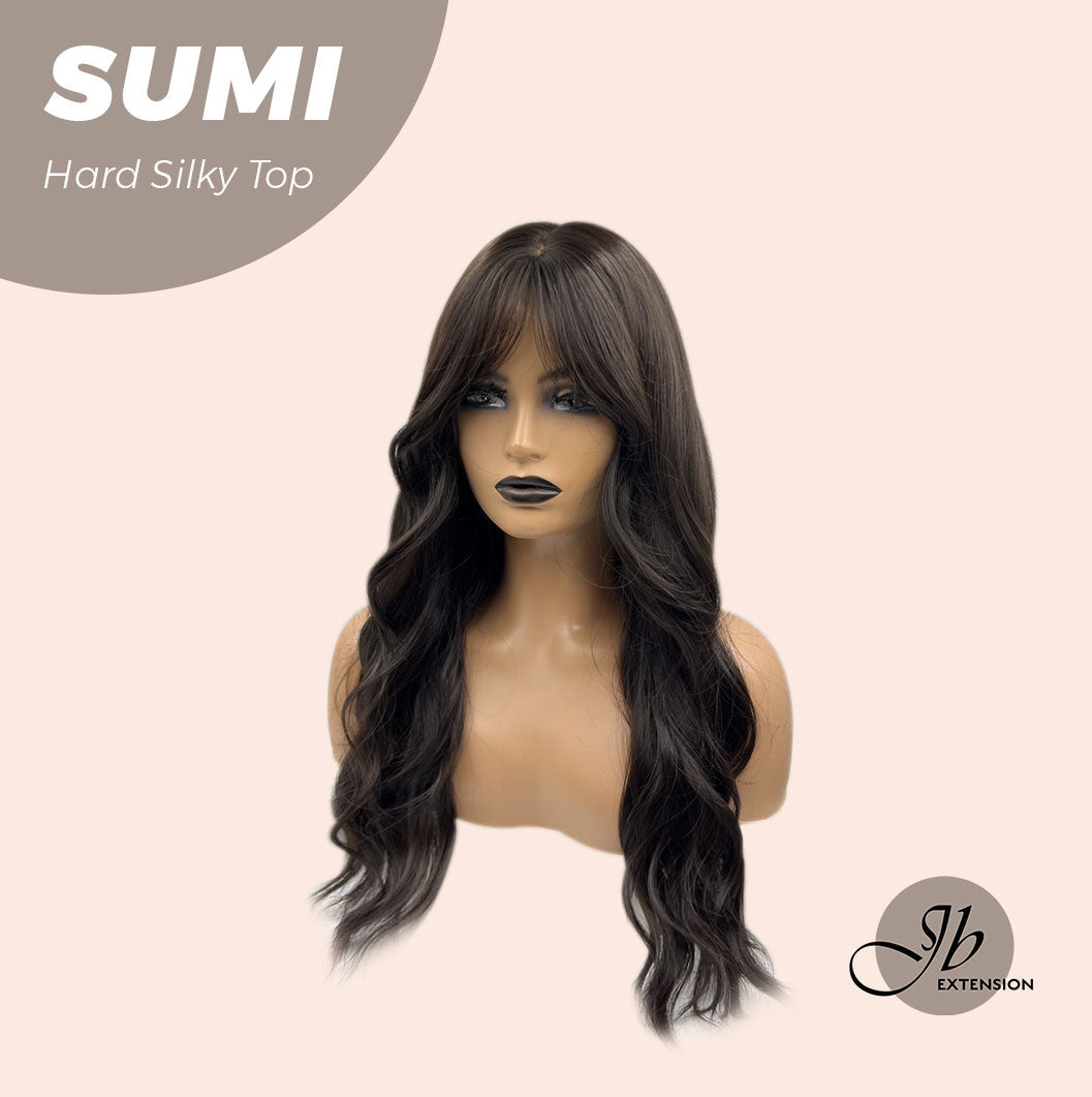 JBEXTENSION 24 Inches Scalpiana Wave Midnight Brown( Black/Brown) 3.5X4 Hard Silky Top Natural Scalp Effect Wig With Curtain Bang SUMI Alexwigs