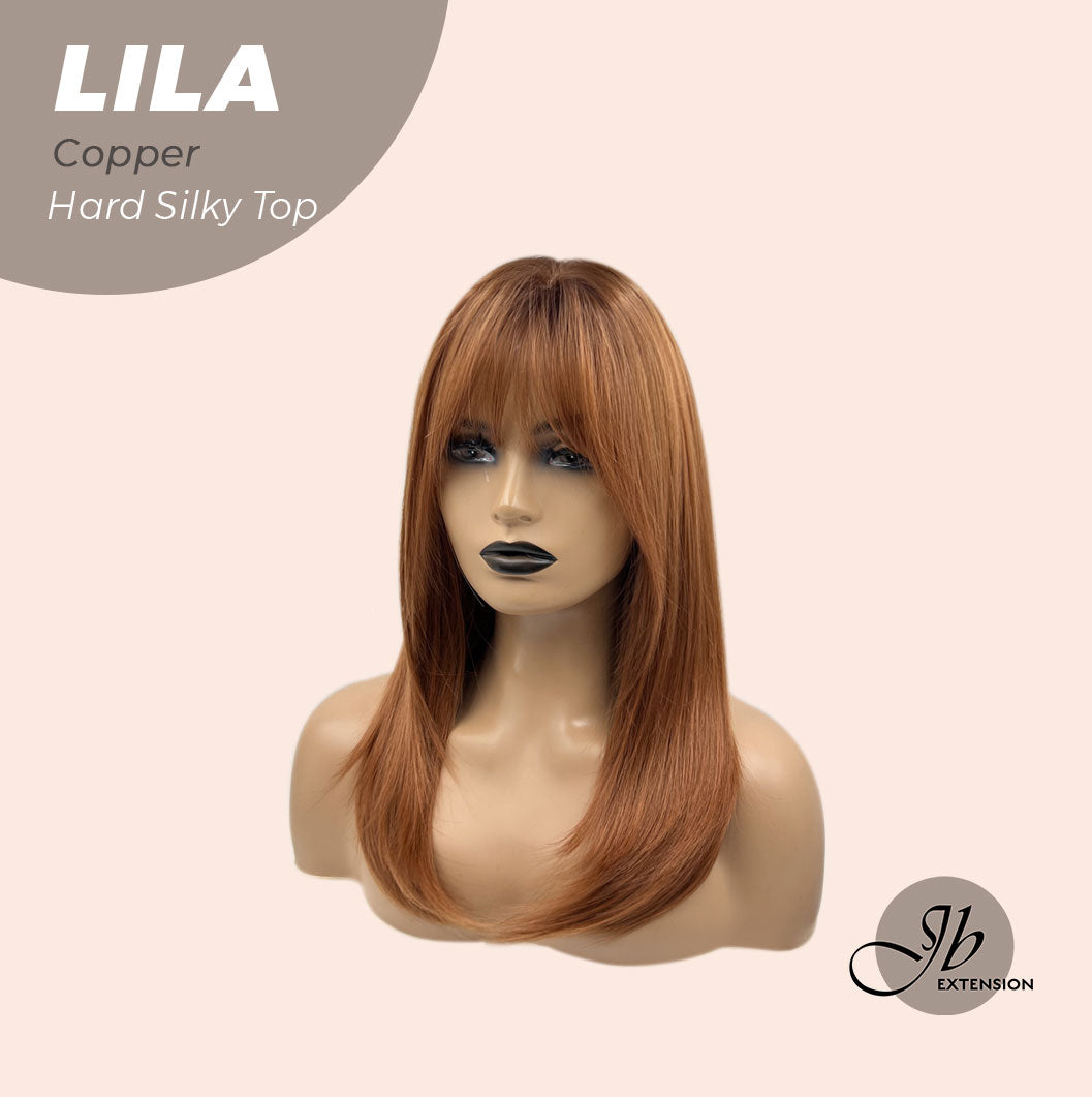 JBEXTENSION 20 Inches Scalpiana Copper Wolf Cut 3.5X4 Hard Silky Top Natural Scalp Effect Wig With Bangs LILA COPPER Alexwigs