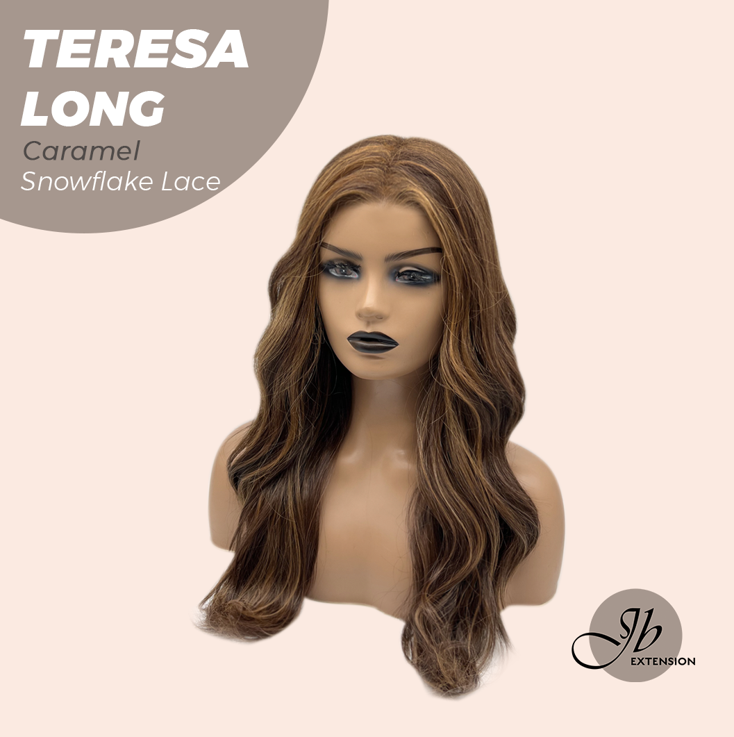 JBEXTENSION 22 Inches Long Caramel Pre-Cut Snowflake Lace Frontlace Glueless Wig TERESA LONG CARAMEL【PERMATEASE】【BENDY EAR TABS】 Alexwigs