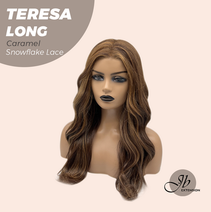 JBEXTENSION 22 Inches Long Caramel Pre-Cut Snowflake Lace Frontlace Glueless Wig TERESA LONG CARAMEL【PERMATEASE】【BENDY EAR TABS】 Alexwigs