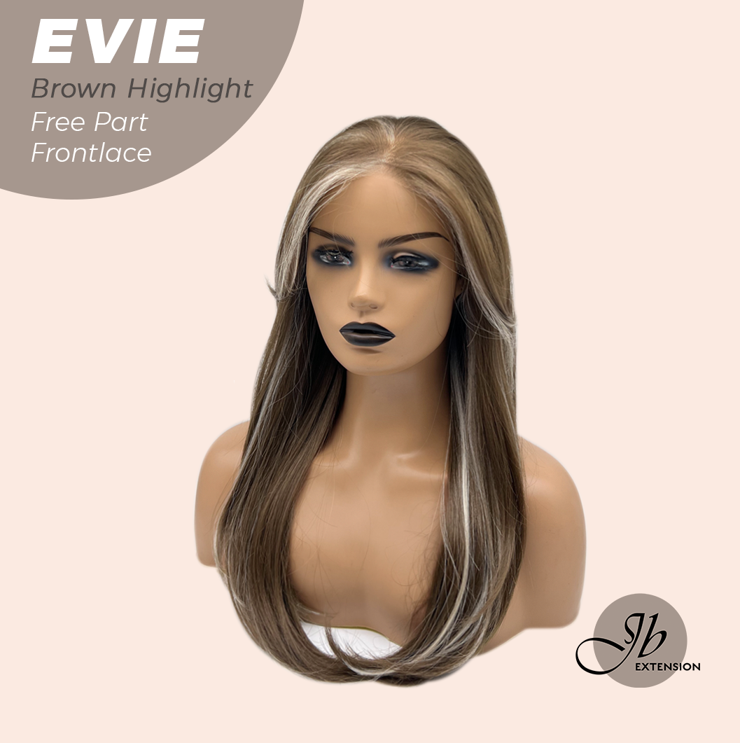 JBEXTENSION 22 Inches Brown with Blonde Highlight Pre-Cut Free Part Frontlace Glueless Wig EVIE BROWN HIGHLIGHT Alexwigs