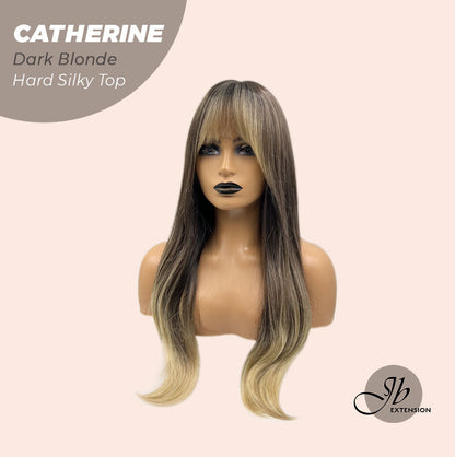 JBEXTENSION 25 Inches Scalpiana Dark Blonde 3.5X4 Hard Silky Top Natural Scalp Effect Wig With Bangs CATHERINE DARK BLONDE Alexwigs