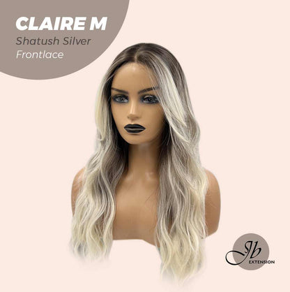 JBEXTENSION 22 Inches Body Wave Shatush Silver Pre-Cut Frontlace Glueless Wig CLAIRE M SILVER Alexwigs