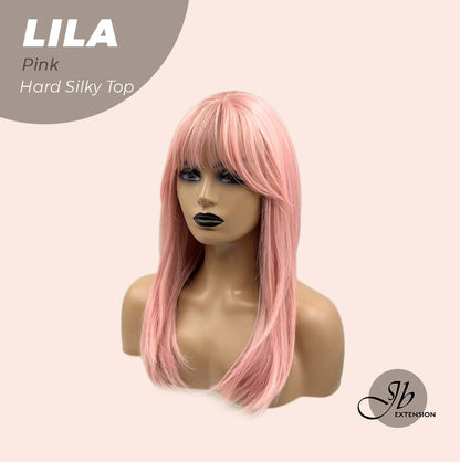 JBEXTENSION 20 Inches Scalpiana Pink Wolf Cut 3.5X4 Hard Silky Top Natural Scalp Effect Wig With Bangs LILA PINK Alexwigs