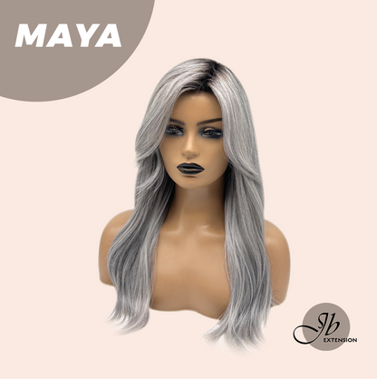 JBEXTENSION 22 Inches Grey Silver with Dark Root Women Fashion Full Machine Wig MAYA【PLUS PERMATEASE】【BENDY EAR TABS】 Alexwigs
